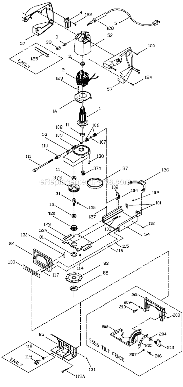 Page A Diagram and Parts List for 5556  Porter Cable Biscuit Joiner